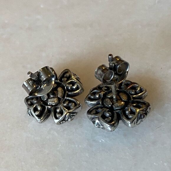 3 set lot of pierced stud earrings filigree bow clover boho hippie - Picture 2 of 6